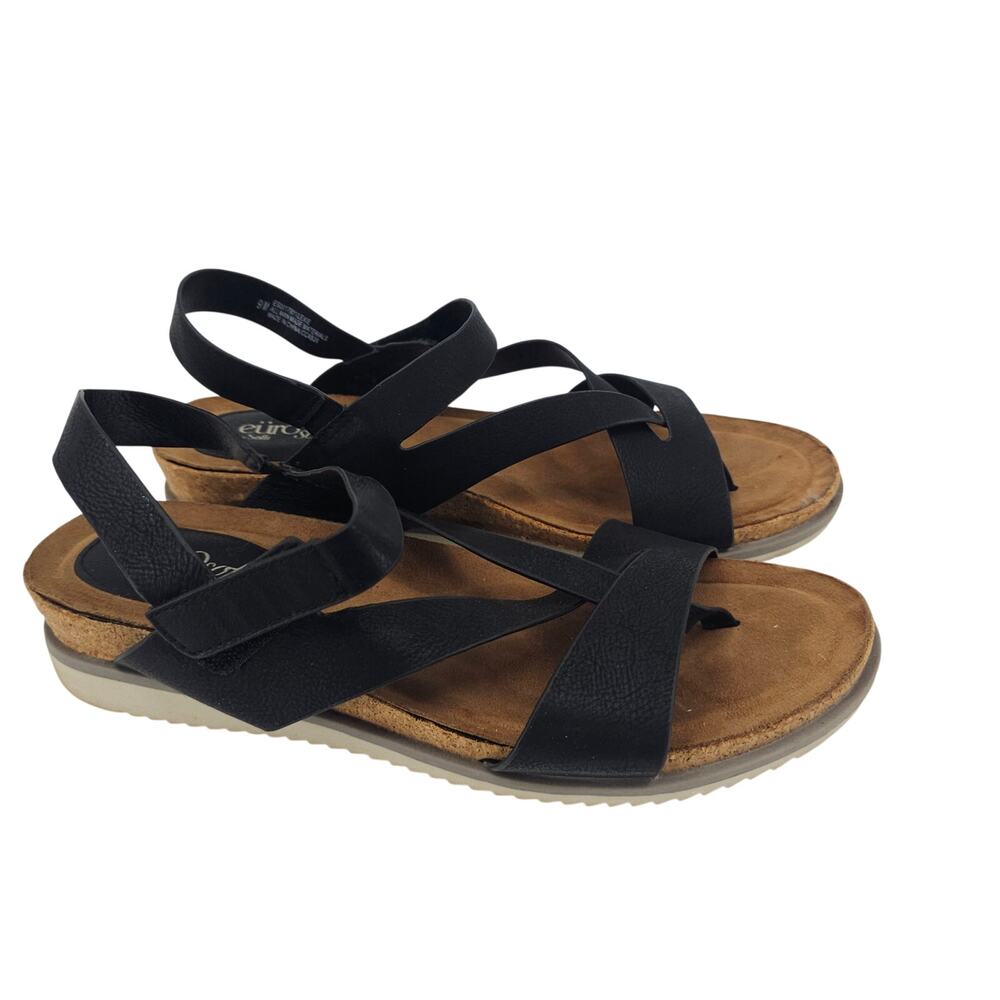 Eurosoft Gianetta black Vegan Leather Sandal low wedge slingback Strappy Size 9